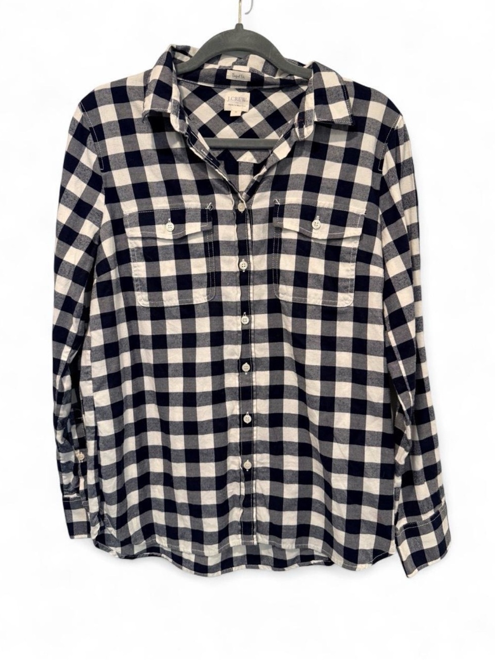 J.Crew Perfect Fit Navy Gingham Cotton Button-Down Shirt Medium